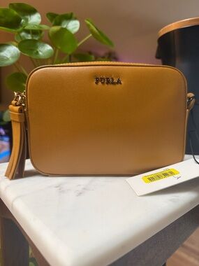 Furla Cognac Tan Leather Crossbody with Tassel